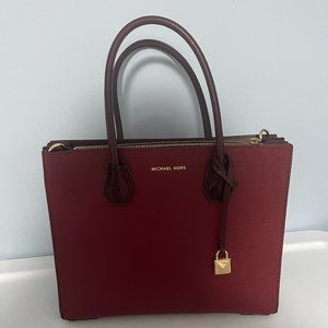 Michael Kors Mercer leather tote - Maroon with Snakeskin Accents